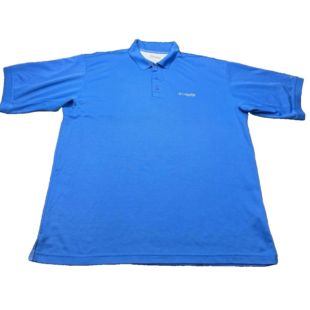 Columbia PFG Polo Shirt Mens Large Tall Blue Performance Vented Waffle‎